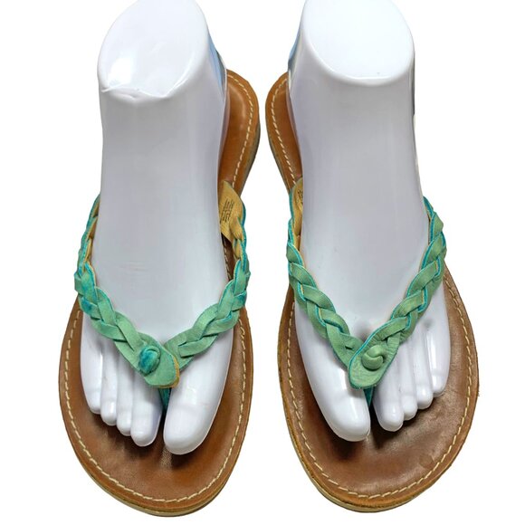 OluKai Kahiko Sea Blue Braided Leather Flip Flip / Toe Post Sandals - Picture 6 of 12